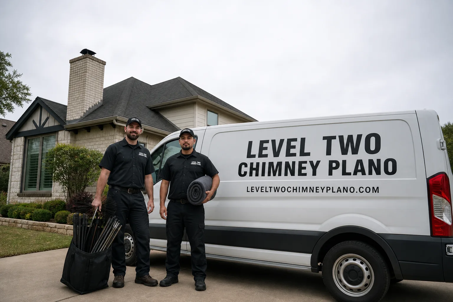 Level Two Chimney Plano chimney cleaning service vehicle and crew in Plano, TX